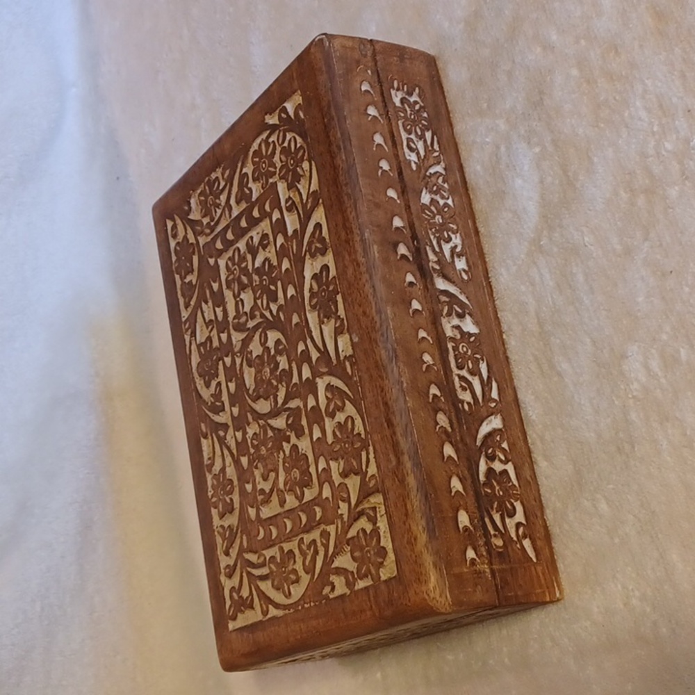 Handcrafted wooden jewelry box hand carved